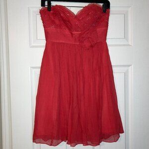 BCBGMaxAzria: NWOT strapless, beaded coral cocktail dress (size 2)